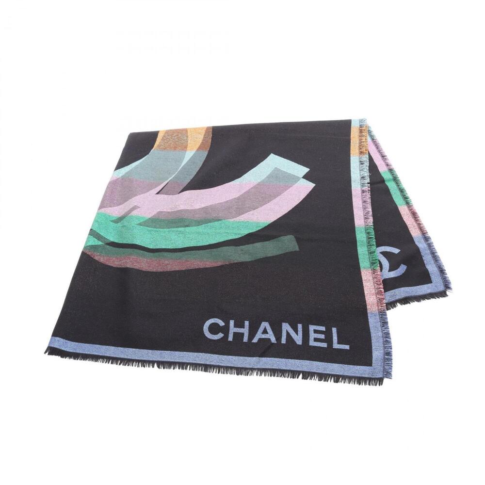 Chanel Coco Mark Scarf, Silk & Cashmere, Women's, Black/Multicolor